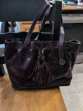 Patricia Nash Leather Drawstring Witney Tote in Plum Dark Purple Nwot